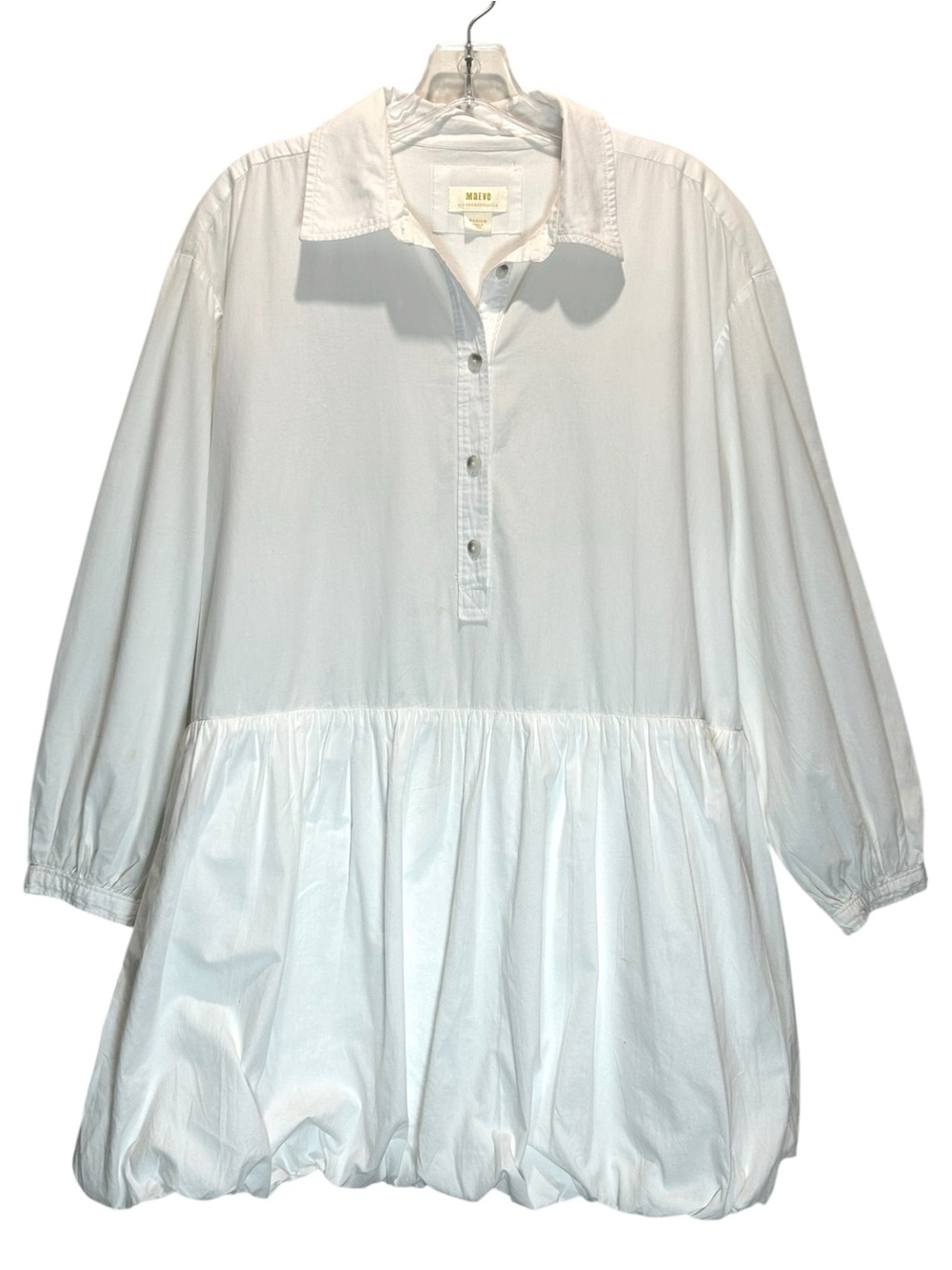 Anthropologie Maeve White Cotton Poplin Mini Shirt Dress w/ Bubble Hem - Medium - Picture 2 of 9